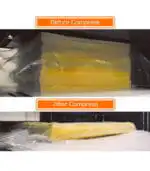 Сравнение до и после сжатия пенопласта на пресс-машине